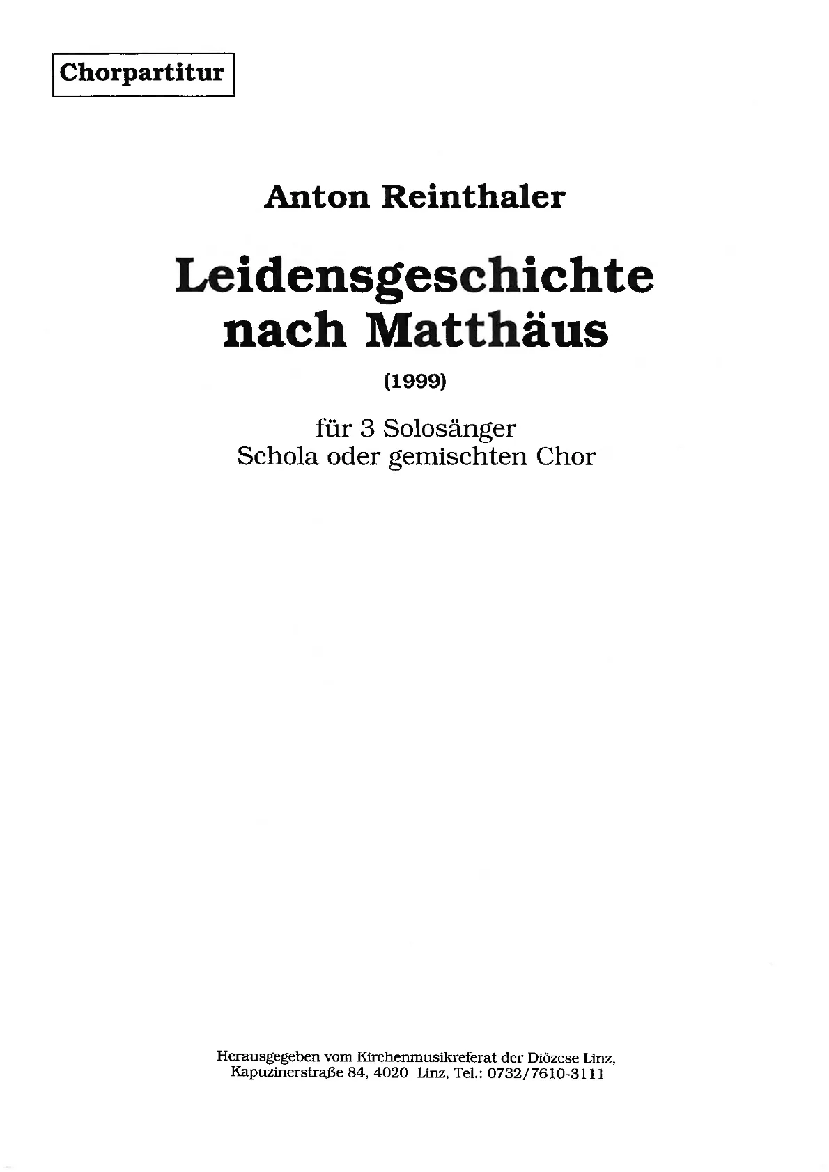 Leidensgeschichte nach Matthäus - Chorpartitur