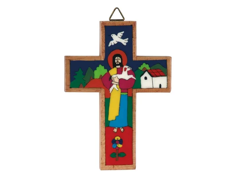 Kreuz El Salvador/bunt Guter Hirte