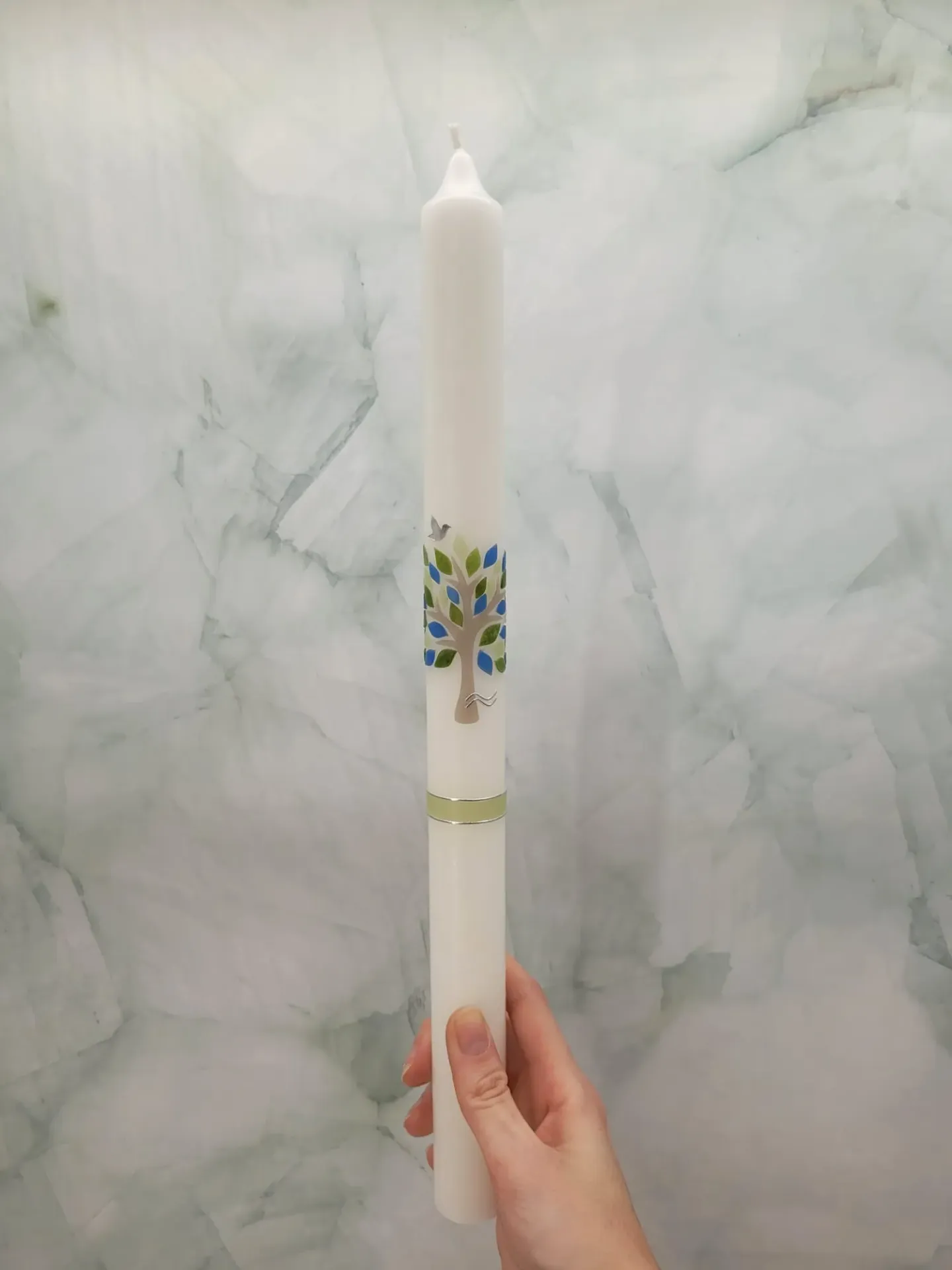 Taufkerze Baum/grün blau TKS02