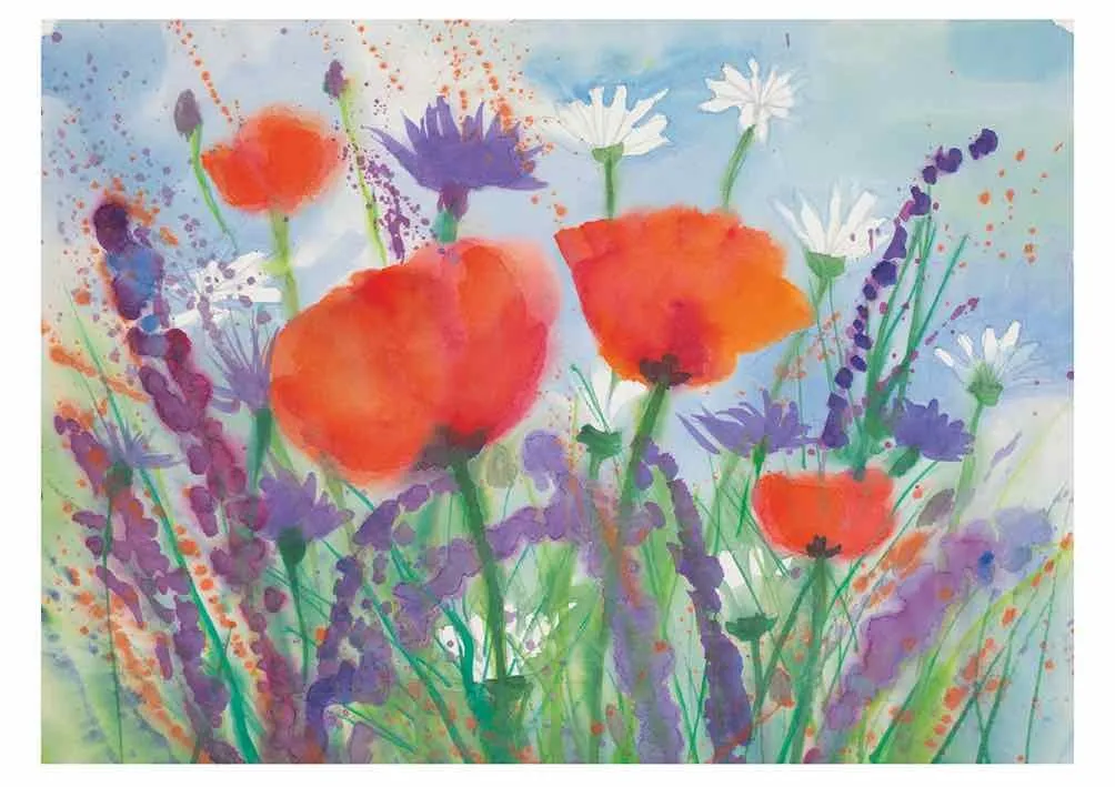 Billett - Bunt schillernde Wiese - Aquarell
