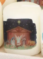 Besinnliche Weihnachten - Stumpenkerze - Krippe