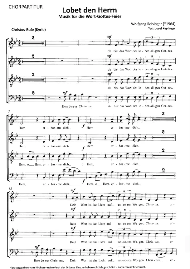 Lobet den Herrn, Musik für die Wort-Gottes-Feier, Chorpartitur