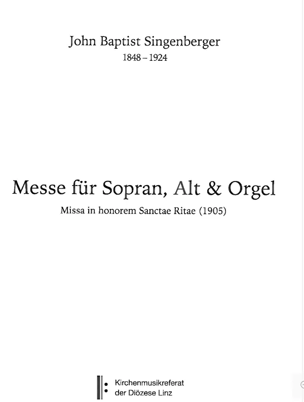 Messe für Sopran, Alt & Orgel, John Baptist Singenberger - Set mit 3 Expl.
