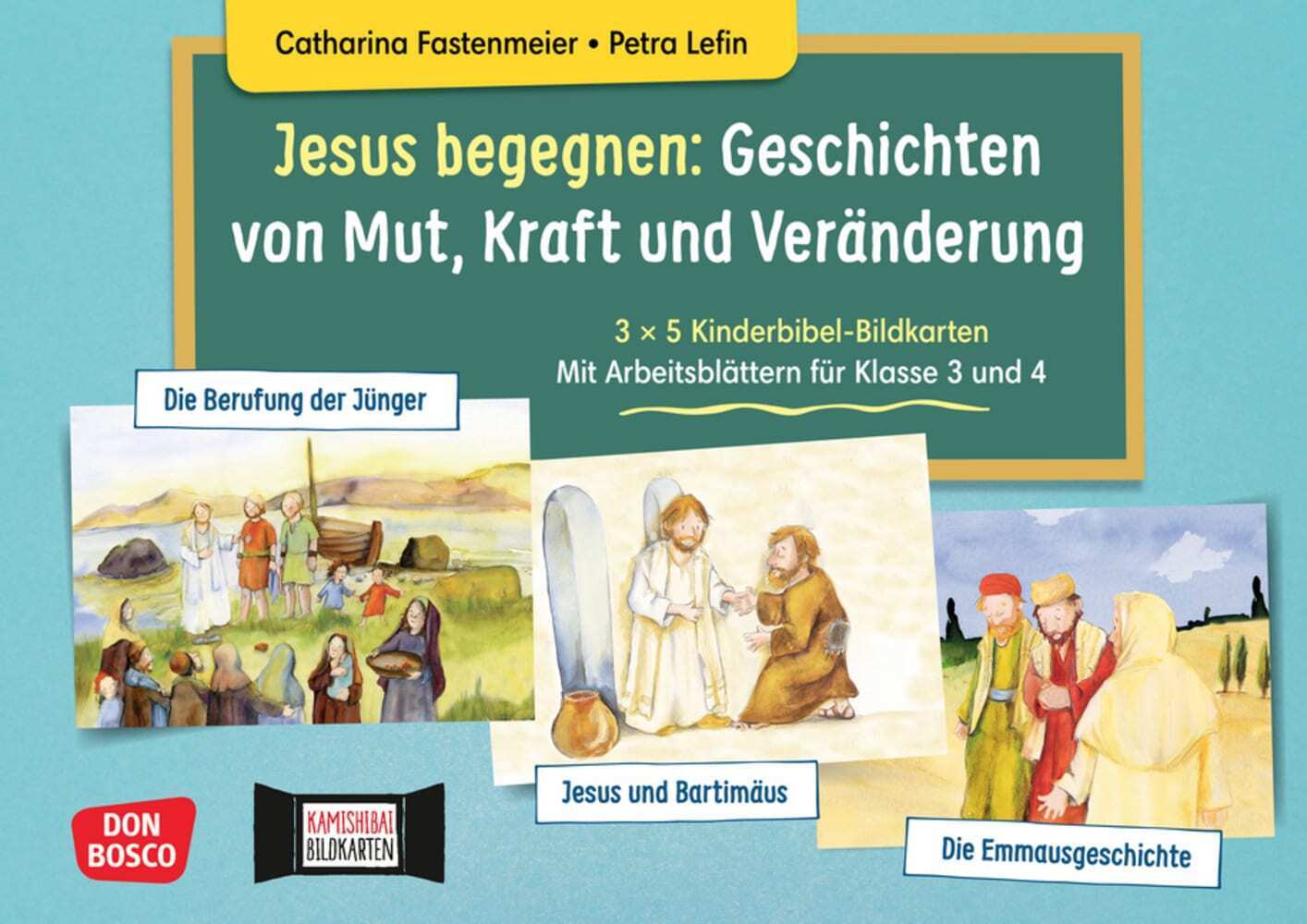 Jesus begegnen: Geschichten von Mut, Kraft und Veränderung. 3 x 5 Kinderbibel-Bildkarten. Mit Arbeitsblättern für Klasse