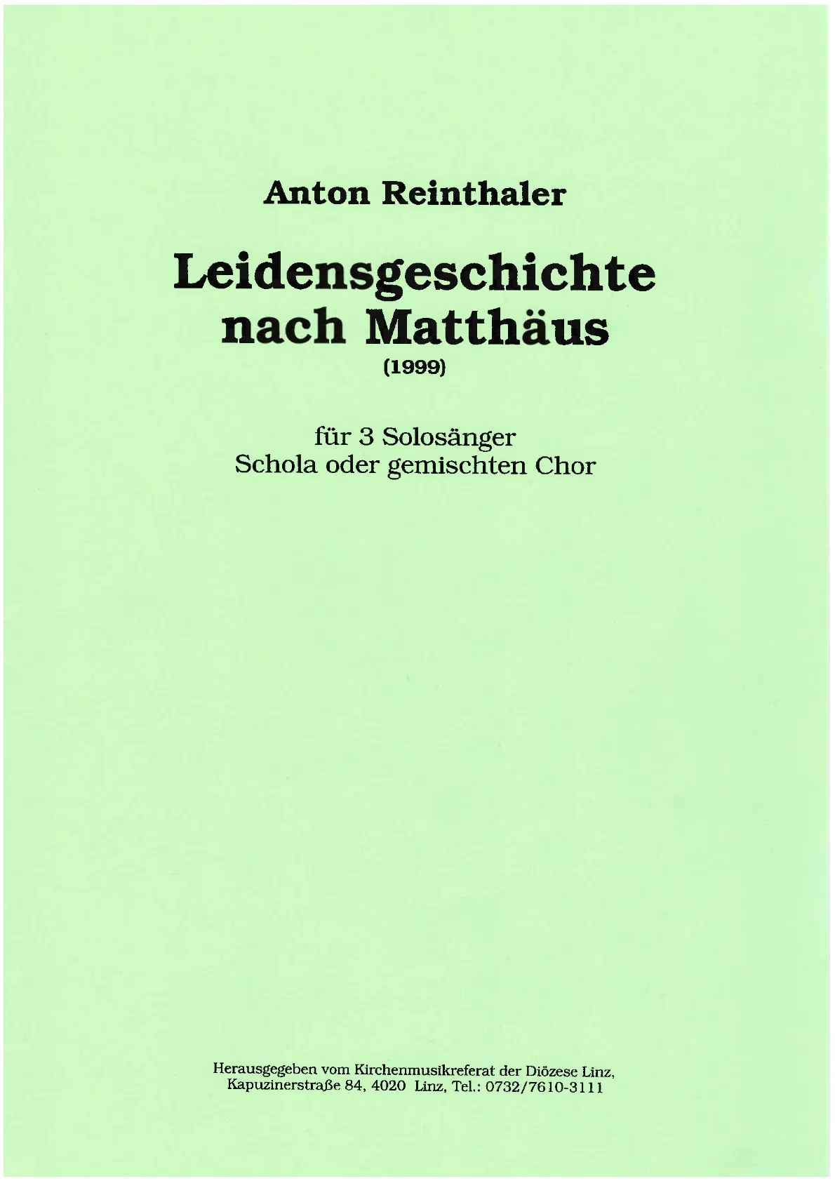 Leidensgeschichte nach Matthäus - Partitur